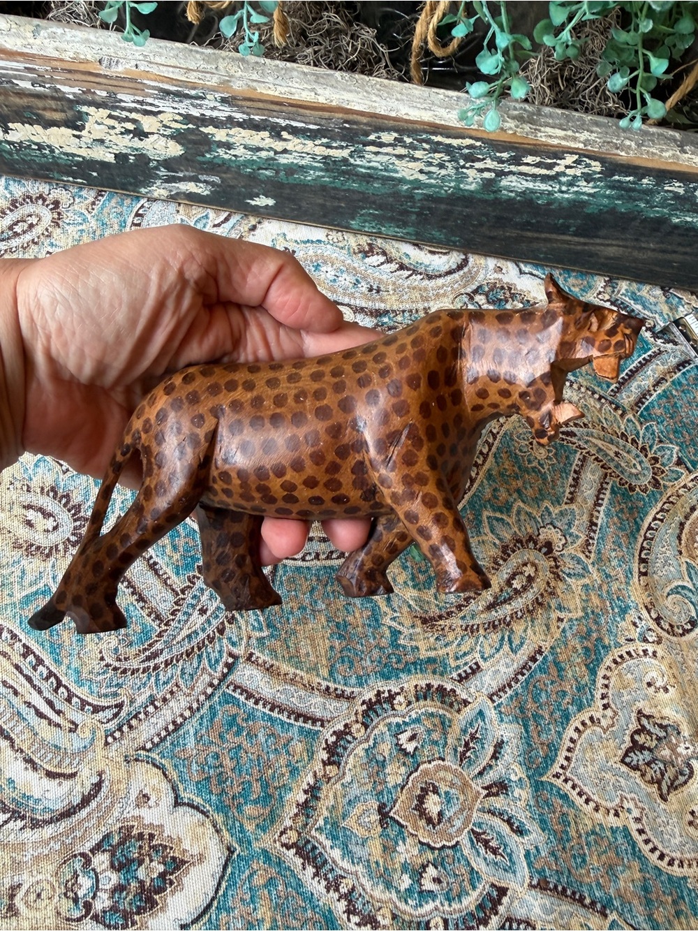 Hand Carved Wood Cheetah Leopard Figurine Spotted Safari Decor Large Vintage